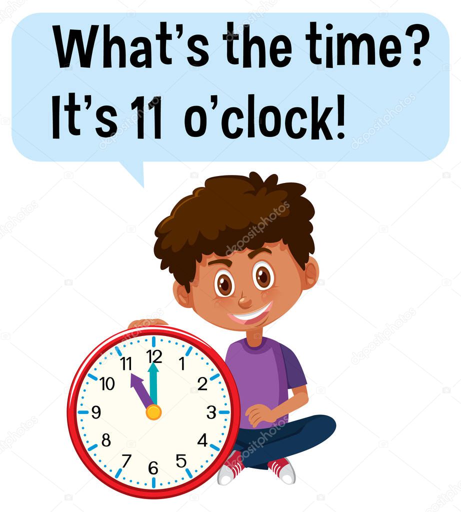 Contando Tiempo Con Nino Sosteniendo Una Ilustracion Del Reloj Vector de stock por brgfx 465732182