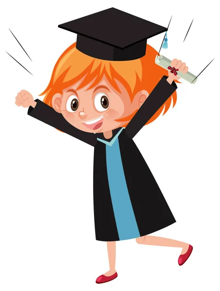 Cartoon Figur Eines Mädchens Mit Graduiertenkostüm — Stockvektor