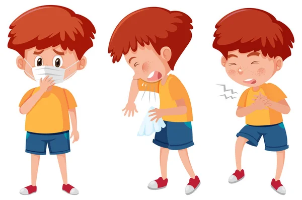 一组具有不同位置插图的男孩卡通人物 — 图库矢量图片