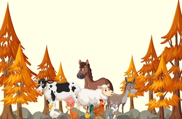 秋季森林景观中的农场动物群 — 图库矢量图片