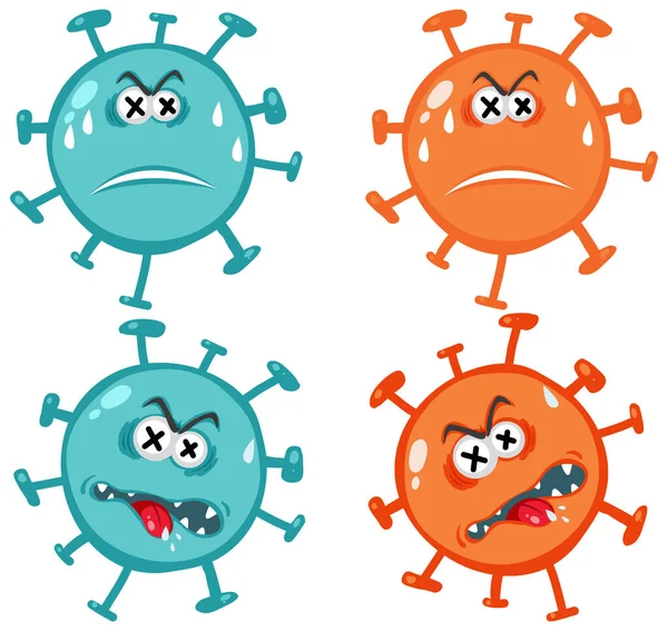 Set Van Virus Cartoon Karakter Illustratie — Stockvector