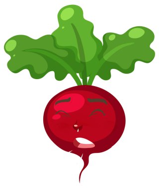 Beyaz arkaplanda hapşıran yüz ifadesi olan turp çizgi film karakteri