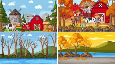 İnsanlarla ilgili farklı doğa sahneleri seti