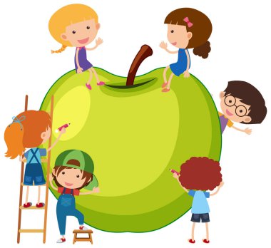 Bir çok çocuk çizgi film karakteri olan elma çizimi