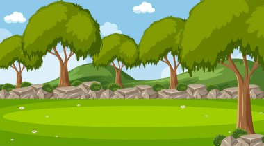 Birçok ağaç resimli boş doğa parkı sahnesi