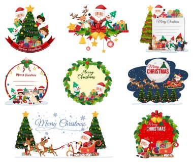 Boş Noel kartı ve logo seti izole edilmiş çizimler