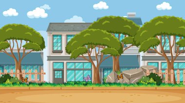 Birçok evde bazı ağaçların olduğu boş sahne arkaplan resimlemesi