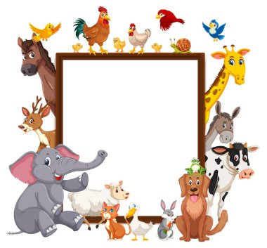 Bir sürü vahşi hayvan resimli boş afiş.