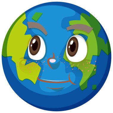 Beyaz arkaplan çiziminde gülen yüz ifadesi olan Dünya çizgi film karakteri