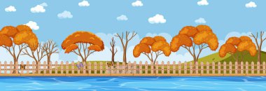 Sonbahar sezonunda park gündüz çizimlerinde yatay sahne