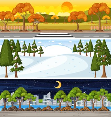 Farklı doğa yatay sahneleri çizimi