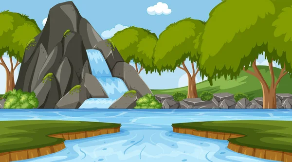 Escena Matices Con Cascada Bosque Ilustración Del Río — Vector de stock