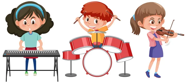Különböző Gyerekek Hangszereken Illusztráció — Stock Vector