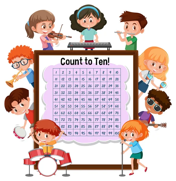 Compter Nombre 100 Planche Avec Nombreux Enfants Faisant Différentes Activités — Image vectorielle