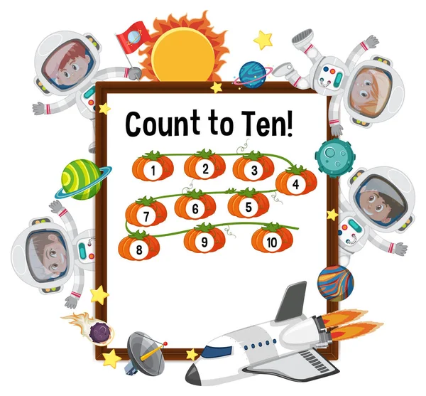 在宇航员服装图上有很多孩子 数到十的数字板 — 图库矢量图片