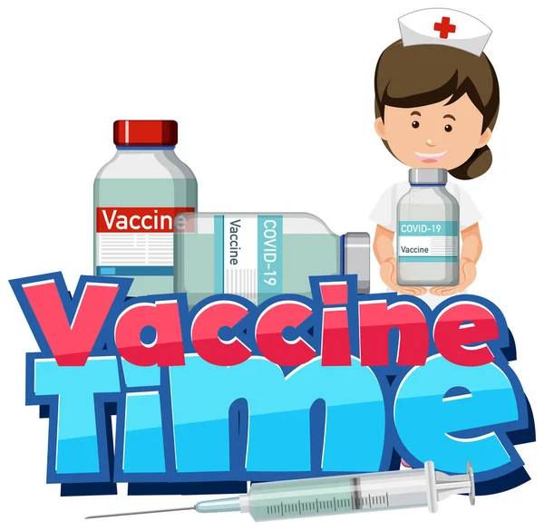 Fonte Time Vacina Com Uma Enfermeira Segurando Uma Ilustração Frasco — Vetor de Stock
