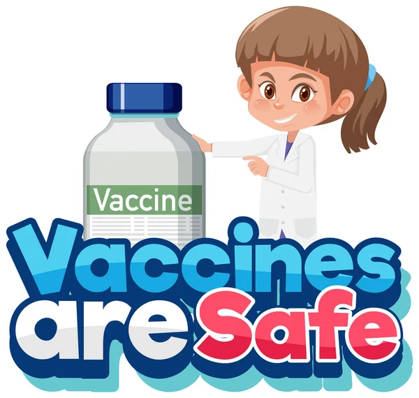 Вакцина Безопасный Шрифт Иллюстрацией Бутылке Вакцины — стоковый вектор