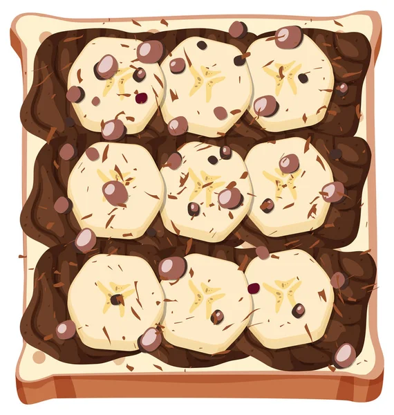 Muz Çikolata Soslu Ekmeğin Üst Görüntüsü — Stok Vektör