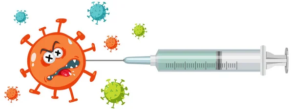 Vaccinatiespuit Met Coronavirus Geïsoleerd Witte Achtergrond Illustratie — Stockvector