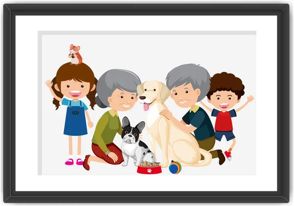 Happy Family Picture Frame Carton Style Illustration — Stock Vector