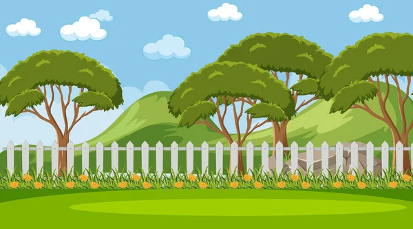 Blank Sky Park Scene Many Trees Meadow Illustration — Stock Vector