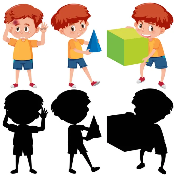 Set Boy Holding Different Math Tools Silhouette Illustration — Stock Vector