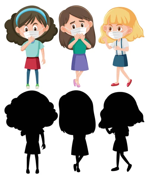 Conjunto Diferentes Niños Con Máscara Personaje Dibujos Animados Con Ilustración — Vector de stock