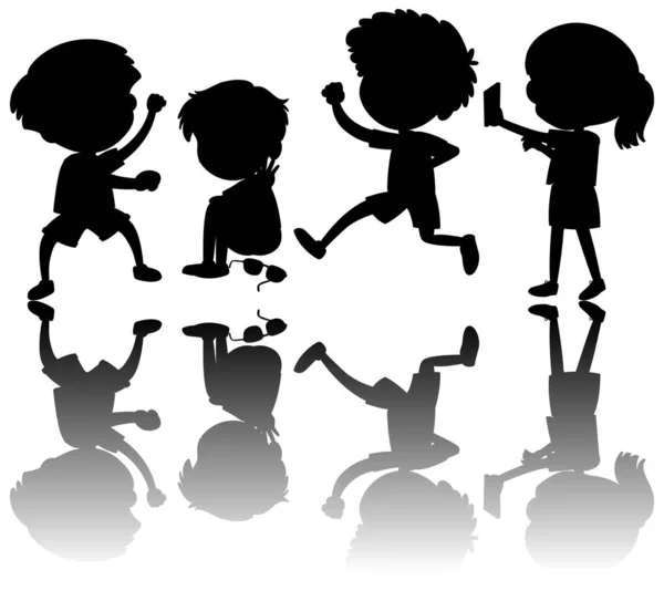 Set Van Kinderen Silhouet Met Reflex Illustratie — Stockvector