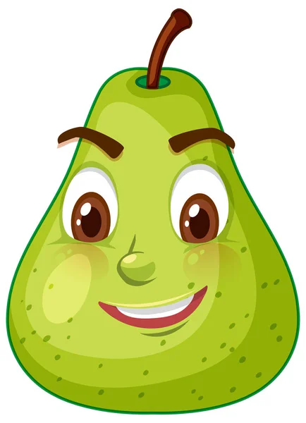 Personagem Desenho Animado Pêra Verde Com Expressão Facial Feliz Ilustração — Vetor de Stock