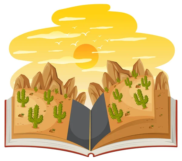 Libro Abierto Con Camino Través Del Desierto Ilustración — Archivo Imágenes Vectoriales