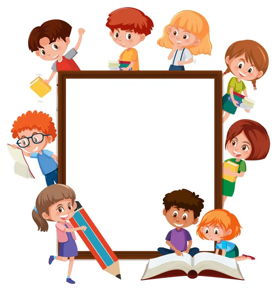 Banner Vacío Con Muchos Niños Haciendo Diferentes Actividades Ilustración — Vector de stock