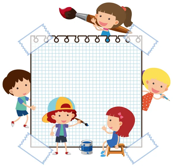 Blank Paper Many Kids Cartoon Character Isolated Illustration — Stock Vector