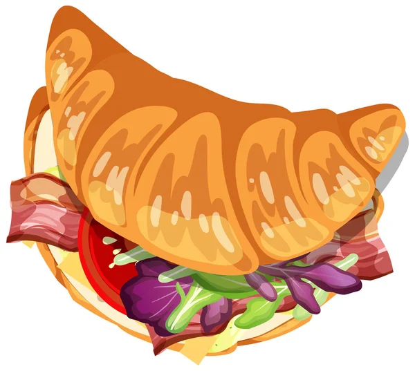 Vista Superior Croissant Con Tocino Verdura Dentro Ilustración — Vector de stock