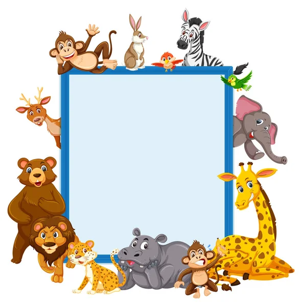 Lege Banner Met Veel Verschillende Wild Dieren Illustratie — Stockvector