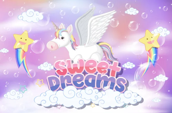 Pegasus Dengan Mimpi Indah Font Pada Gambar Latar Belakang Pastel - Stok Vektor