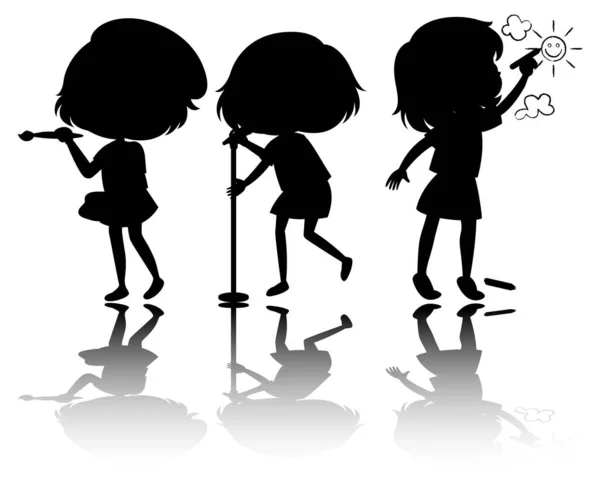 Set Van Kinderen Silhouet Met Reflex Illustratie — Stockvector