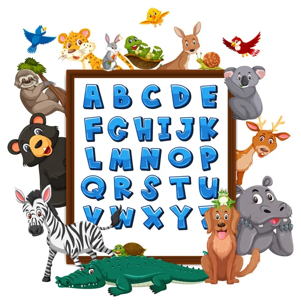 Alphabet Board Wild Animals Illustration — 스톡 벡터