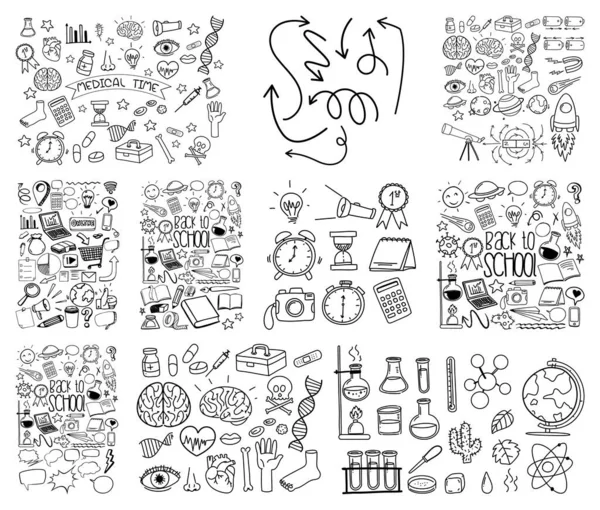 Set Oggetti Simboli Disegnati Mano Scarabocchiare Sfondo Bianco Illustrazione — Vettoriale Stock