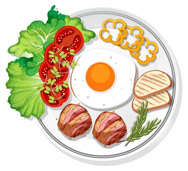 Ansicht Des Frühstücks Auf Einer Schüssel Isoliert Illustration — Stockvektor