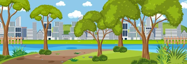 City Park Horizontální Scéna Cityscape Pozadí Den Čas Ilustrace — Stockový vektor