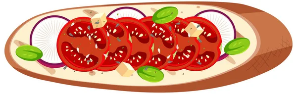 Ovanifrån Ett Bröd Med Tomat Toppning Isolerad Illustration — Stock vektor