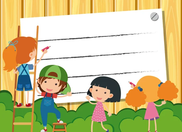 Leeres Banner Mit Vielen Kindern Cartoon Stil — Stockvektor