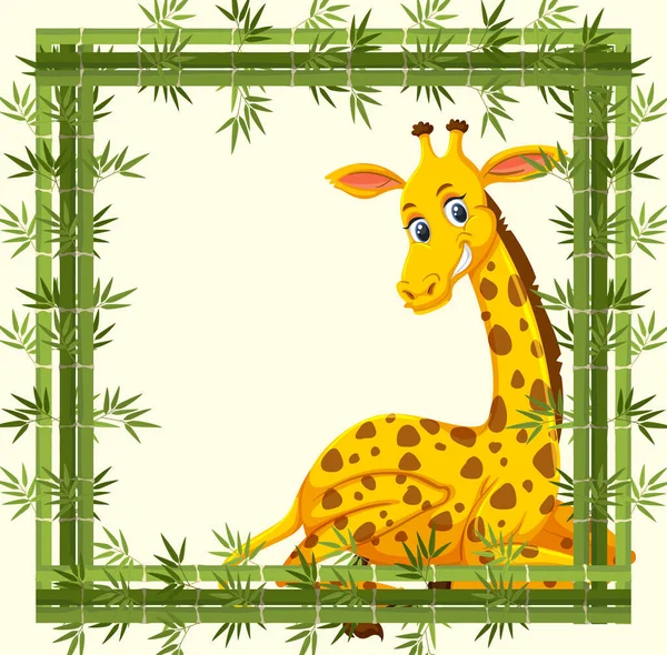 Empty Banner Bamboo Frame Giraffe Cartoon Character Illustration — Stock Vector