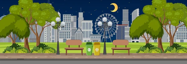 Parque Cidade Noite Ilustração Cena Horizontal — Vetor de Stock