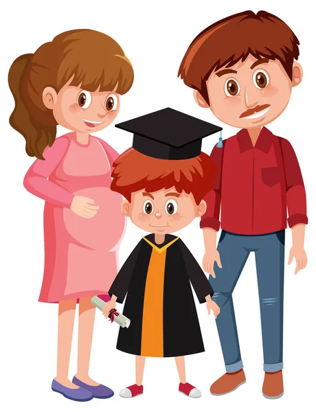 Glücklicher Kleiner Junge Abschlusskostüm Mit Ihren Eltern — Stockvektor
