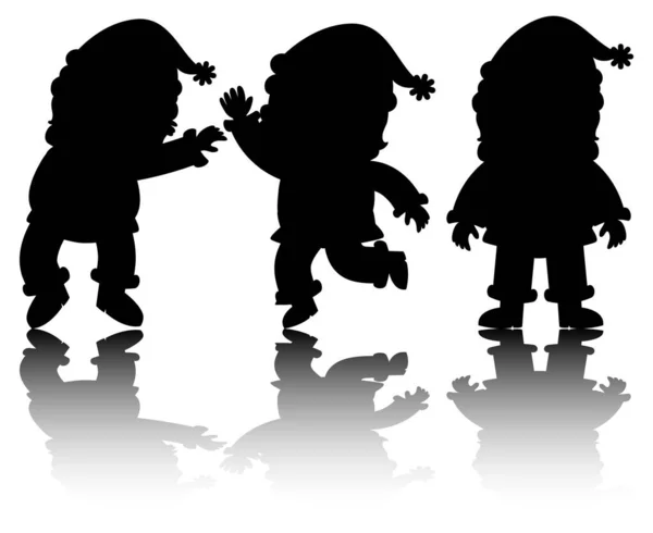 Ensemble Silhouette Personnage Dessin Animé Père Noël Avec Illustration Réflexe — Image vectorielle