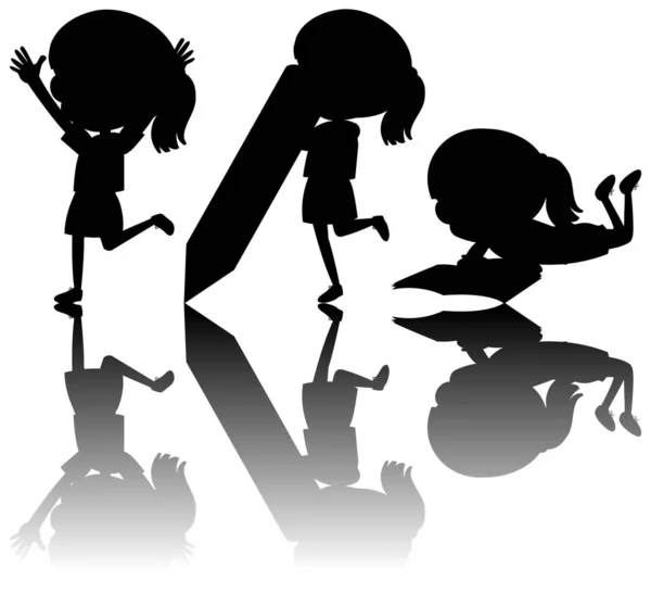 Ensemble Silhouette Enfant Avec Réflexe Sur Fond Blanc Illustration — Image vectorielle