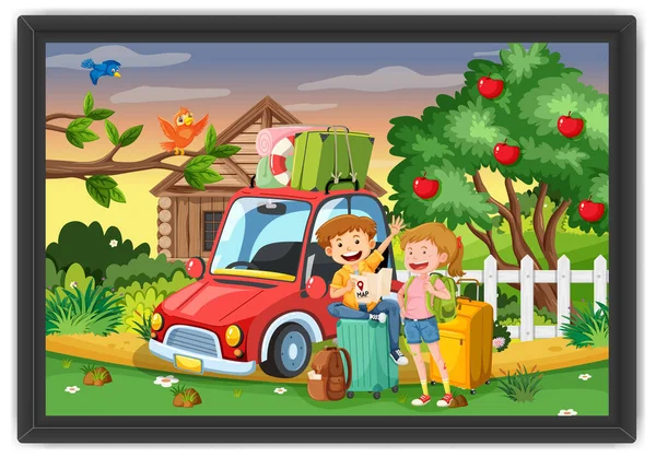 Couple Vacation Photo Frame Illustration — Stock Vector