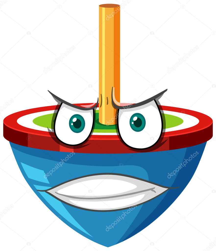 Spinning top cartoon character with facial expression illustration