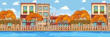 Gündüz saatlerinde nehir yatay sahnesi boyunca birçok bina